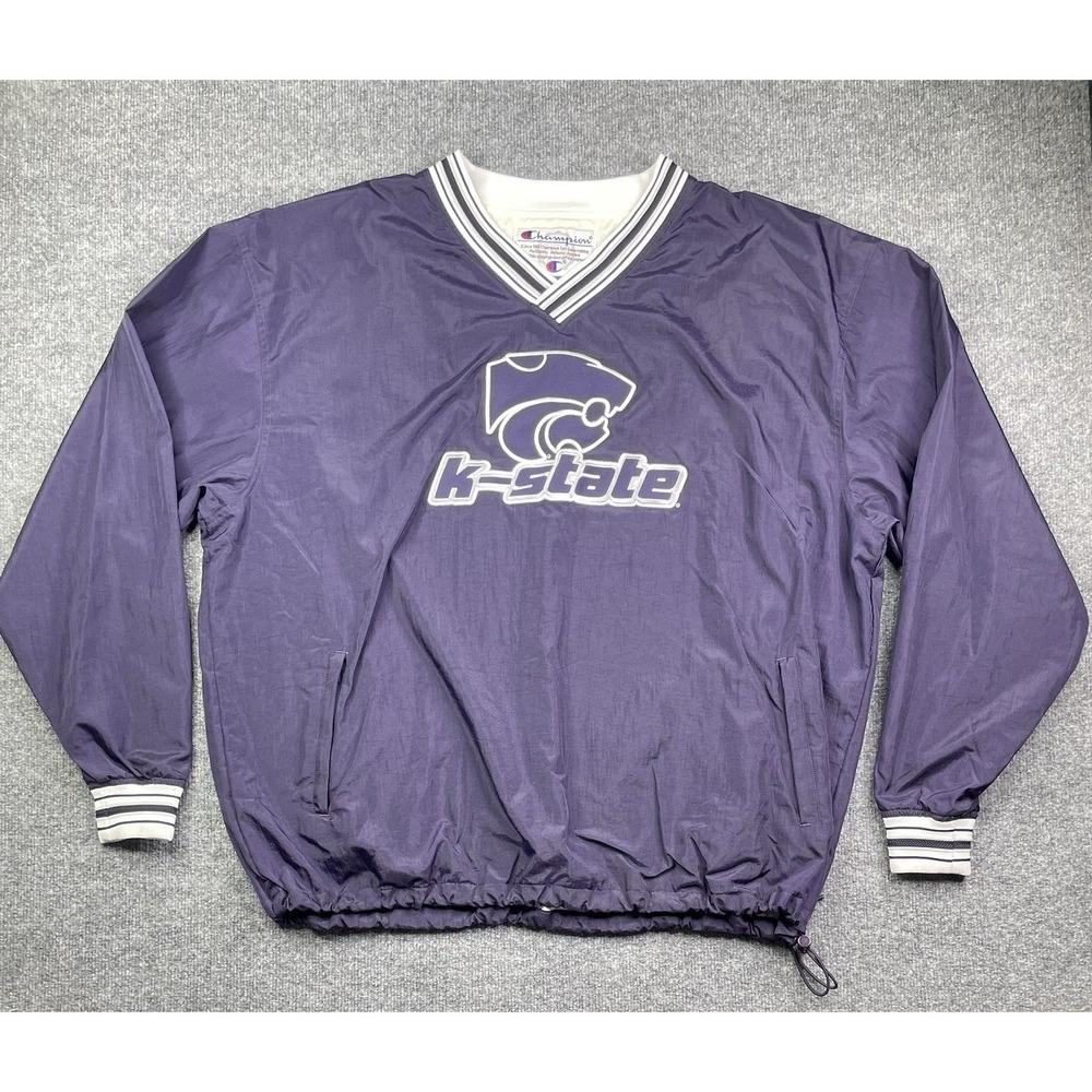 Champion Windbreaker Pullover Mens XXL Purple K-State Wildcats V-Neck Logo